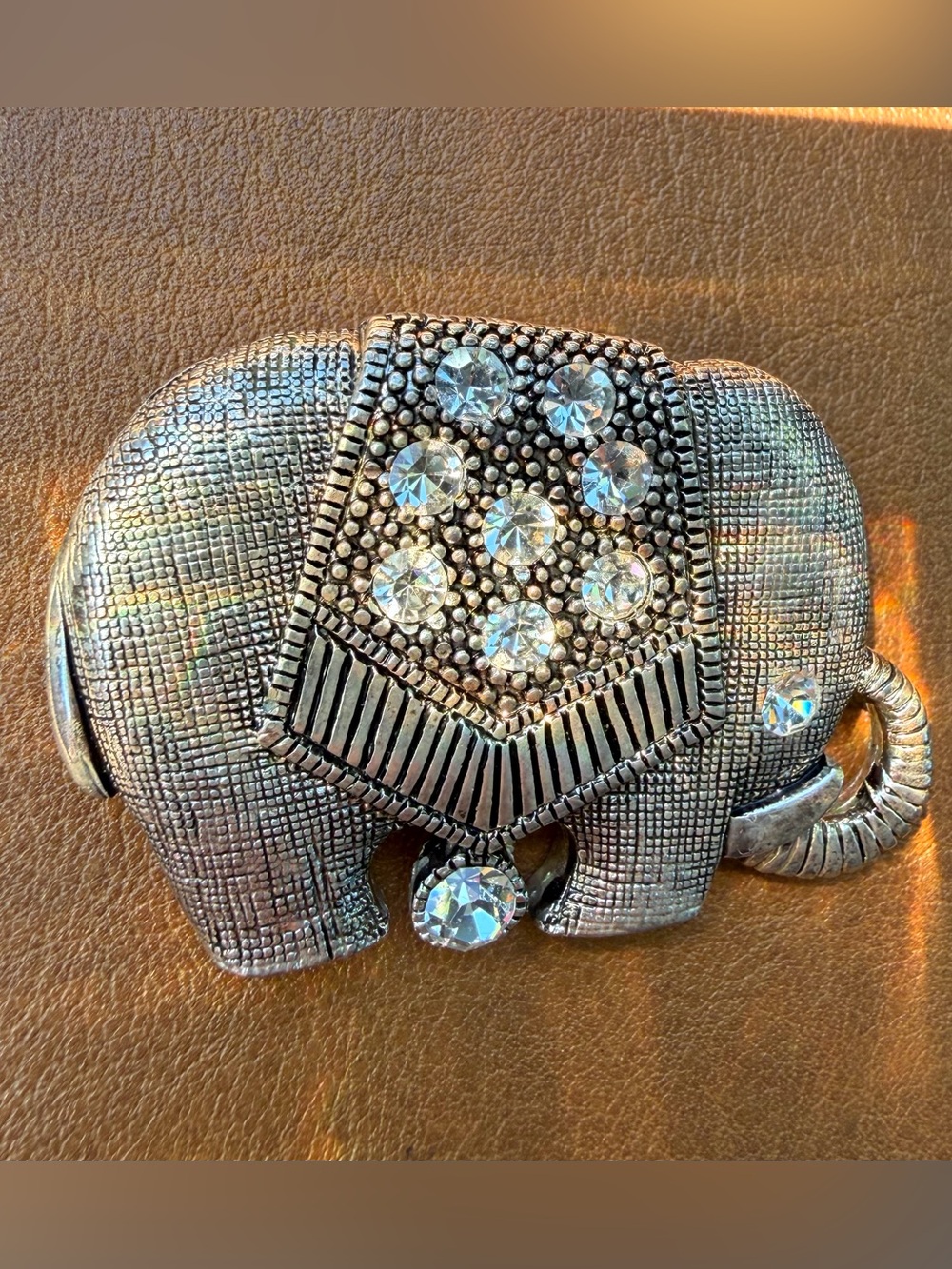 Source Unknown Silver-Tone Elephant Brooch with Clear Rhinestones